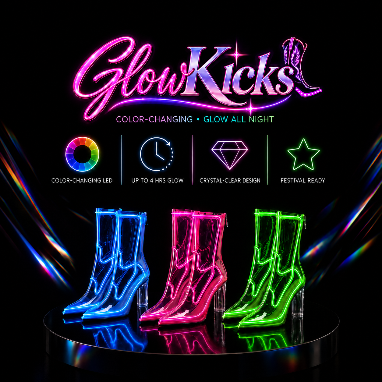 Clear LED Cowboy Boots